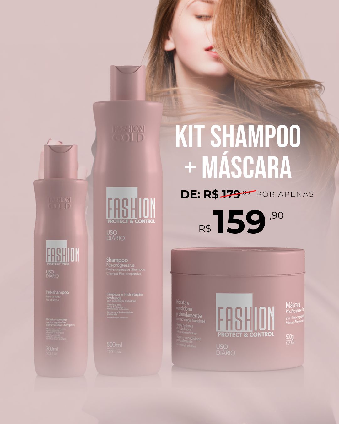 Kit New Cronograma Capilar + Shampoo Protect Control 500ml - Fashion Gold -  Fashion Oficial