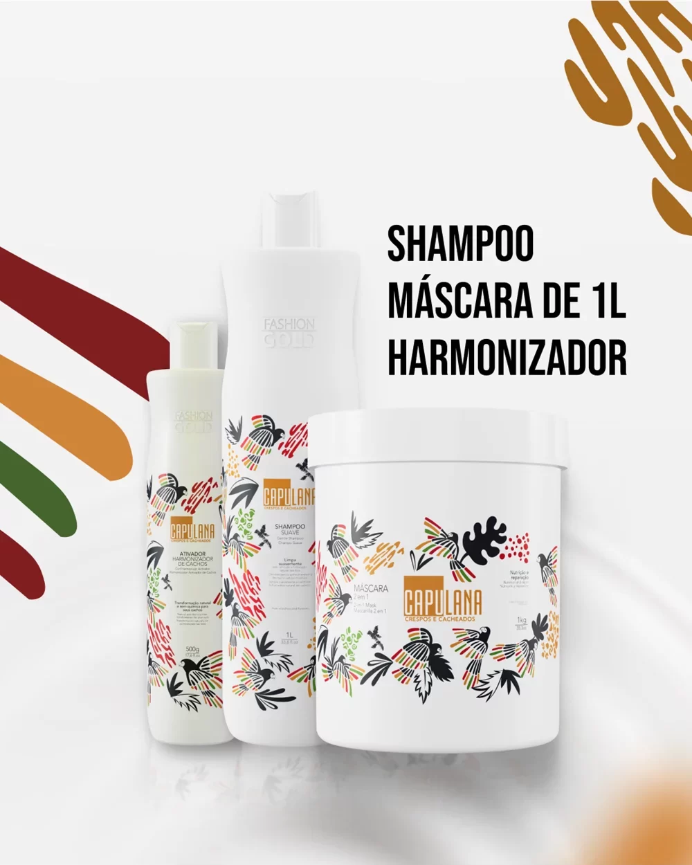 Shampoo Suave 1kg + Máscara 2 em 1 1L + Harmonizador de Cachos 500g - Capulana